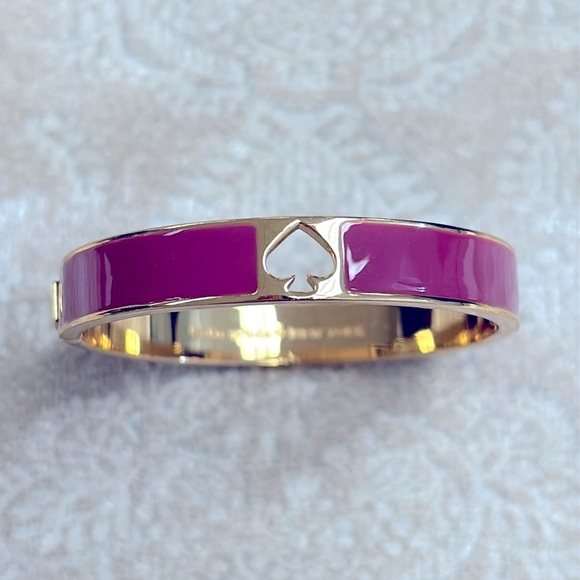 Kate Spade Gold Tone & Magenta Enamel Cuff Bangle Bracelet Cutout Preppy Classic - Picture 2 of 13